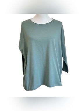 Labo.Art Womens Oversized Cotton Blend Top Sz 1/Small Green Boxy Dolman Sleeve